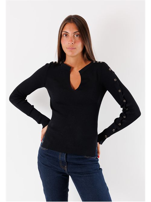 Ribbed sweater with metallic rings on the sleeves 8K0328K280 PATRIZIA PEPE | 8K0328K280K103